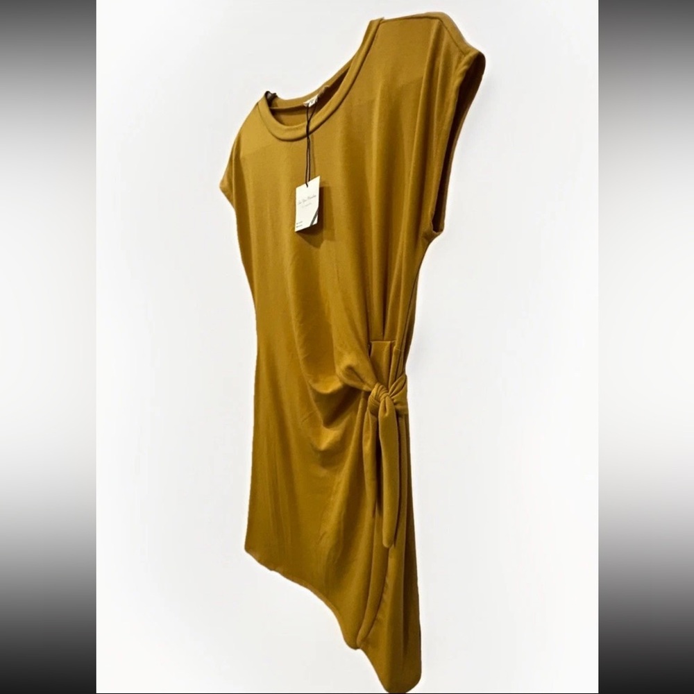 See You Monday LA Mustard Yellow Side Tie Ruched Dress Women’s Small NWT - Picture 4 of 6
